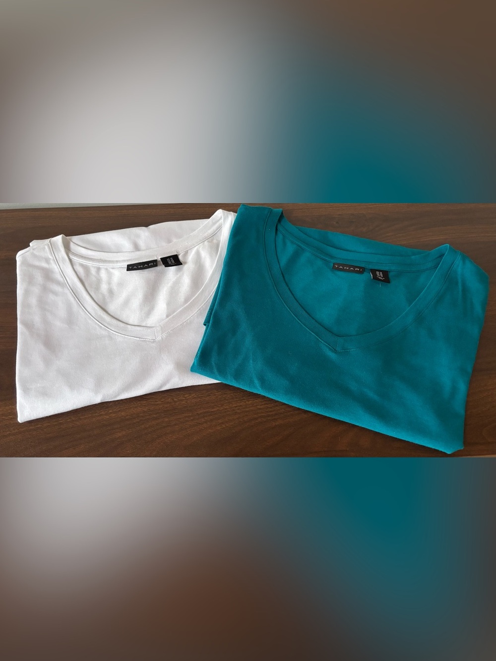 Tahari, Bundle of 2 NWOT V-Neck long T-Shirts - Teal & White SZ 1X
